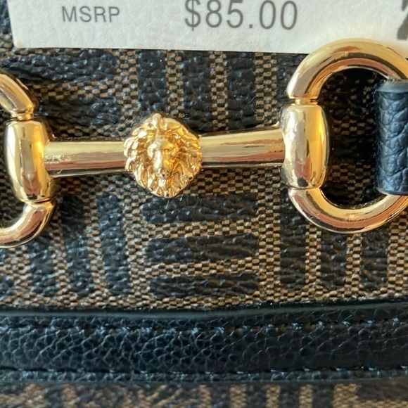 Anne Klein: Horsebit Flap satchel handbag- brown/black - Picture 5 of 9